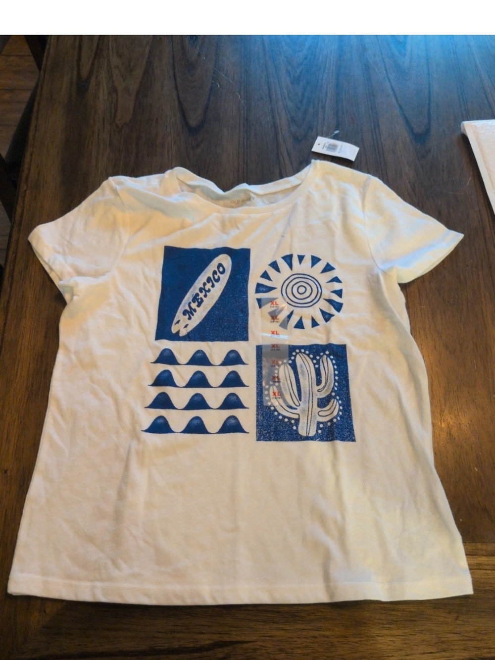 Old Navy White Short Sleeve Tee with Blue Graphics